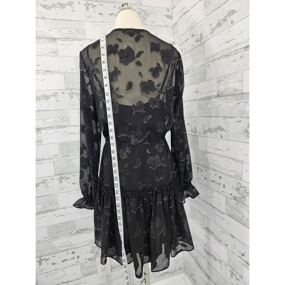 Allsaints Alia Flora Dress Black Sheer Overlay Gold Floral Patterns Women M - Picture 5 of 9